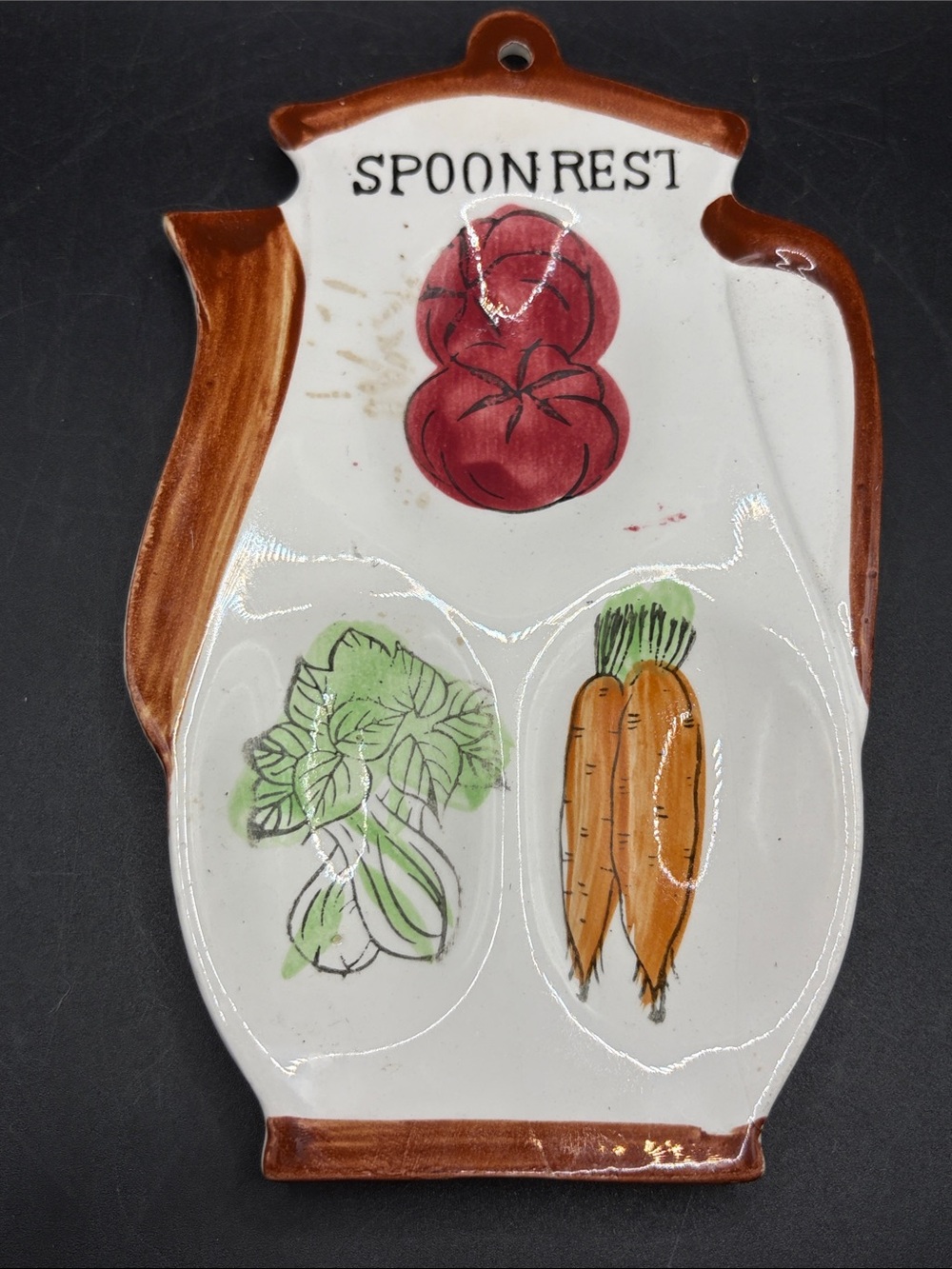 Vintage Hand Paint Vegetable Teapot Ceramic Spoon Rest Cottagecore Kitchenware